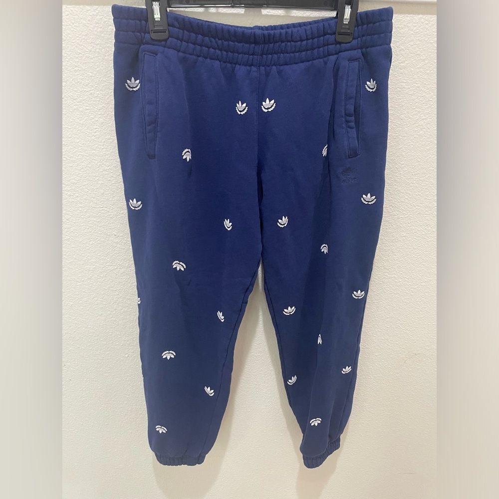 Adidas Navy Blue Joggers Sweatpants All Over Print boys large 16-18